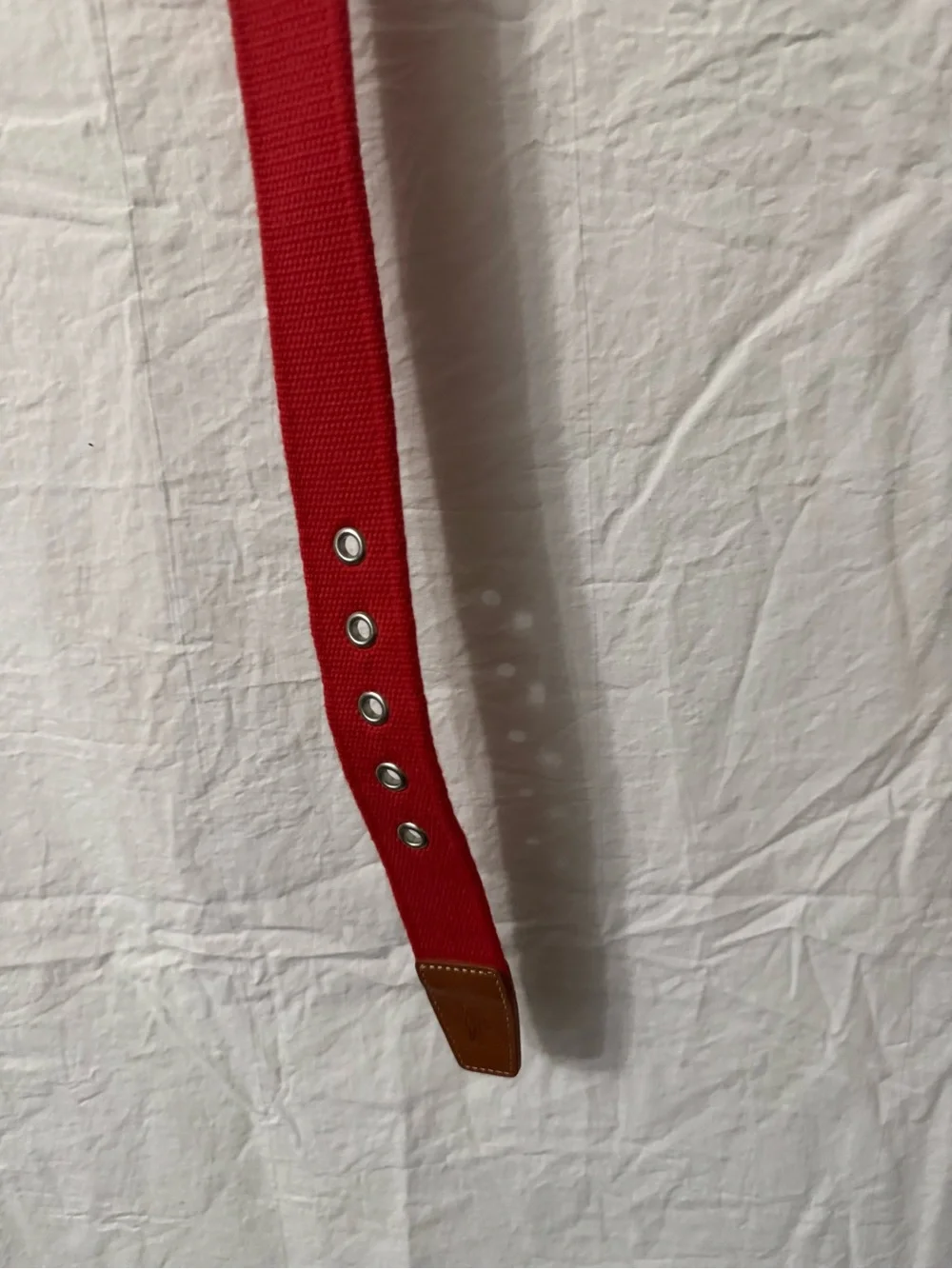 Lacoste Red Canvas Belt with Brown Leather Loop and Silver Buckle